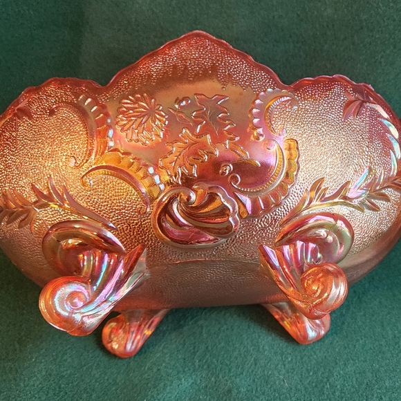 Vintage Peach Amber Glass Bowl Irridescent Depression Art Fruit - Picture 6 of 8